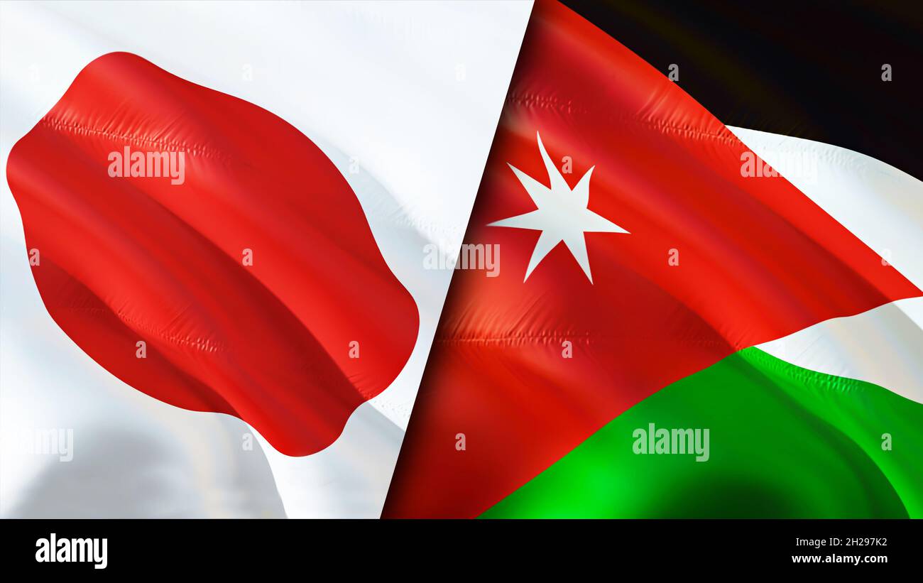 Japan and Jordan flags. 3D Waving flag design. Japan Jordan flag