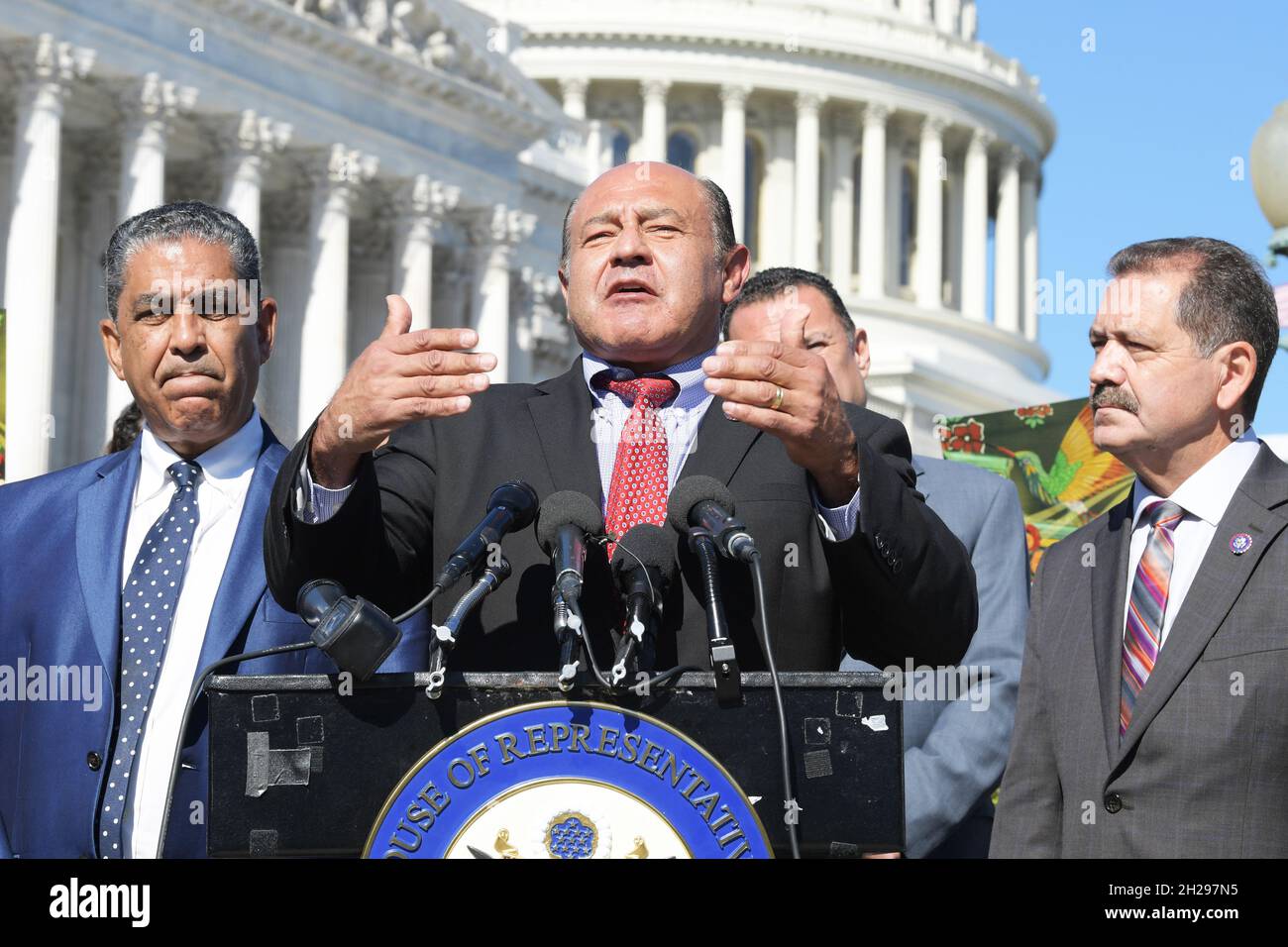 Washington Dc, United States. 20th Oct, 2021. US Representative, Lou Correa (D-CA) alongside other House members talk about Protection for Undocumented Communities during a press conference at House Triangle/Capitol Hill. (Photo by L Nolly/SOPA Images/Sipa USA) Credit: Sipa USA/Alamy Live News Stock Photo