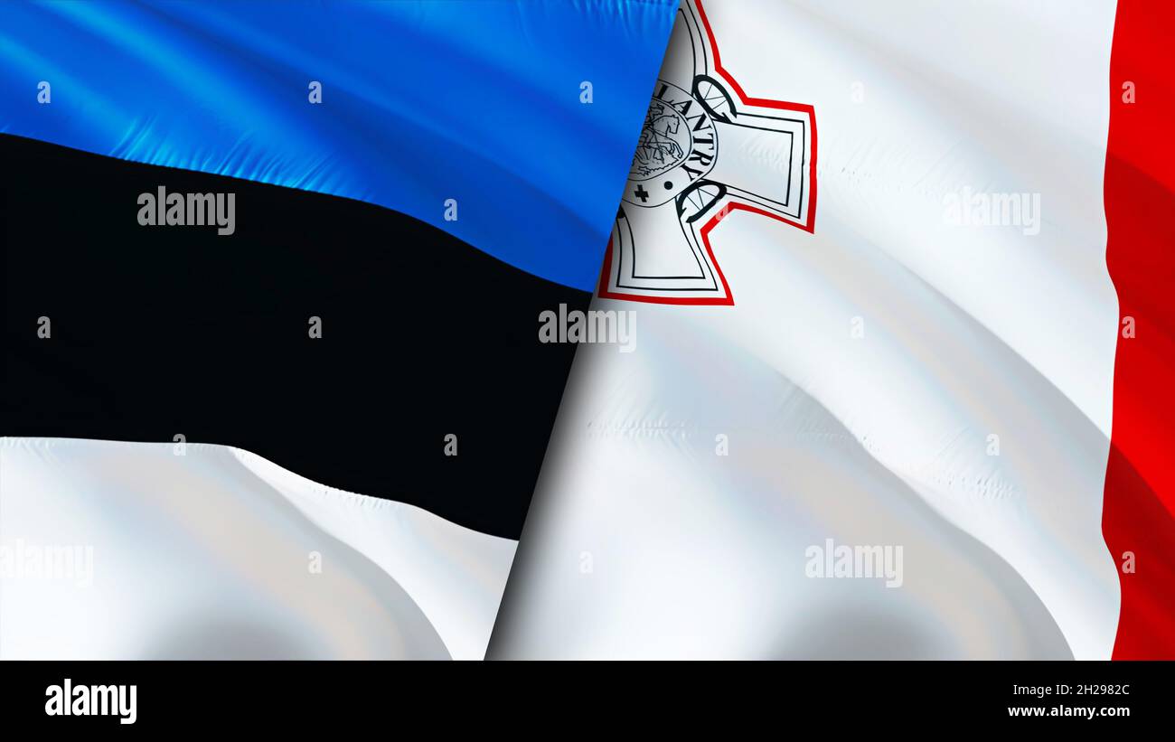 Estonia and Malta flags. 3D Waving flag design. Malta Estonia