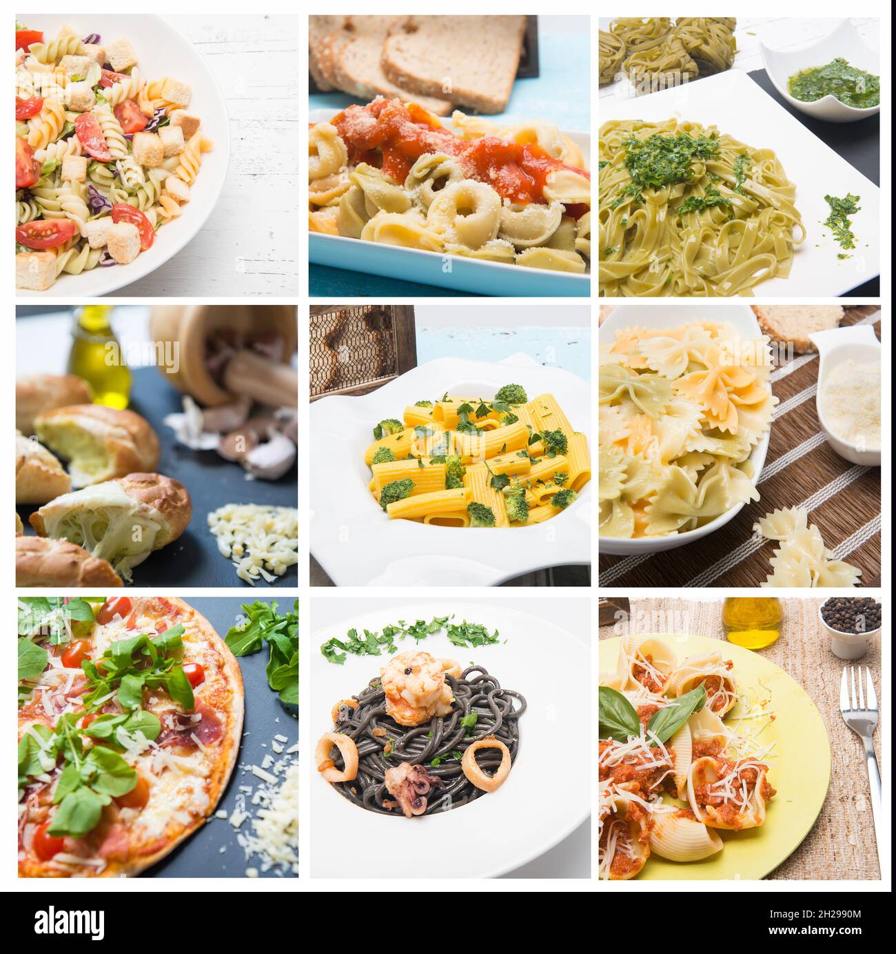 collage of different italian pasta dishes Stock Photo