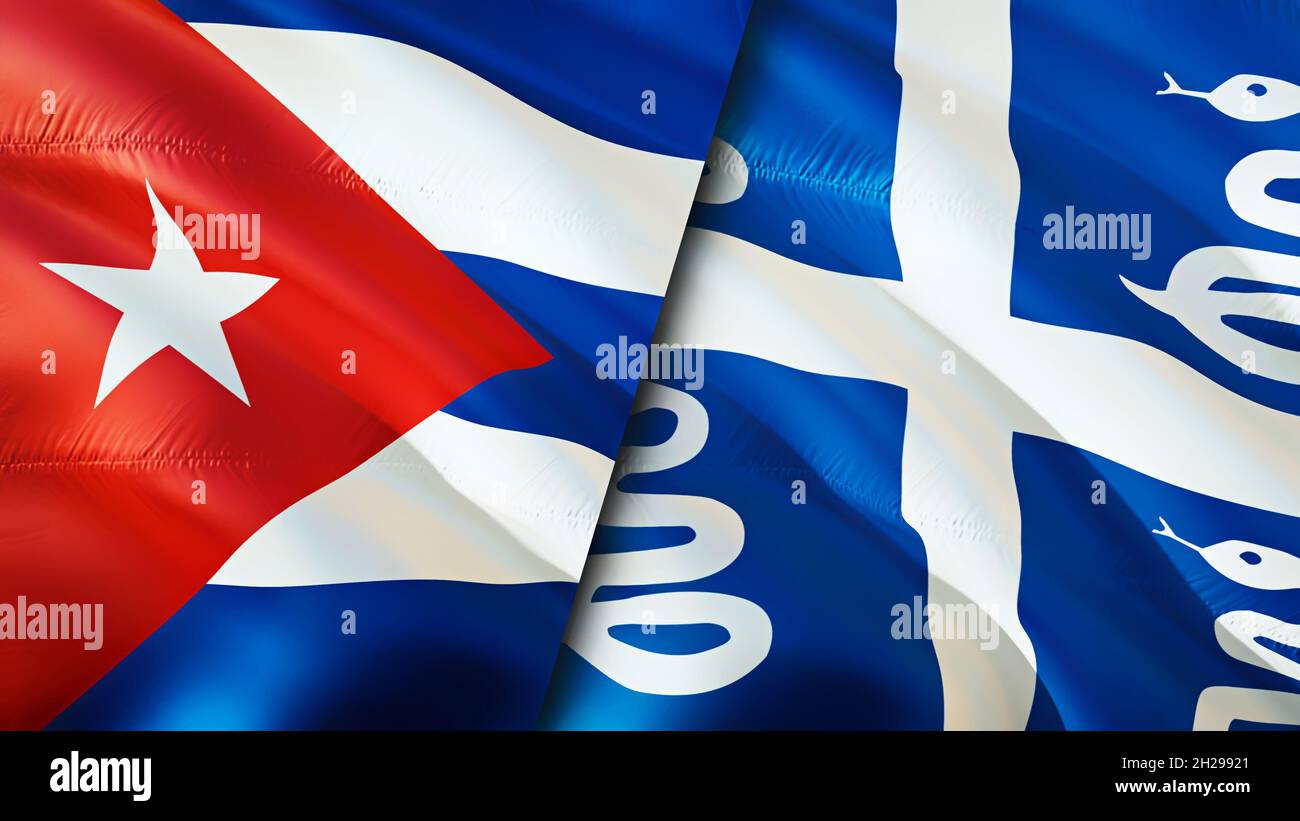Cuba and Martinique flags. 3D Waving flag design. Cuba Martinique flag