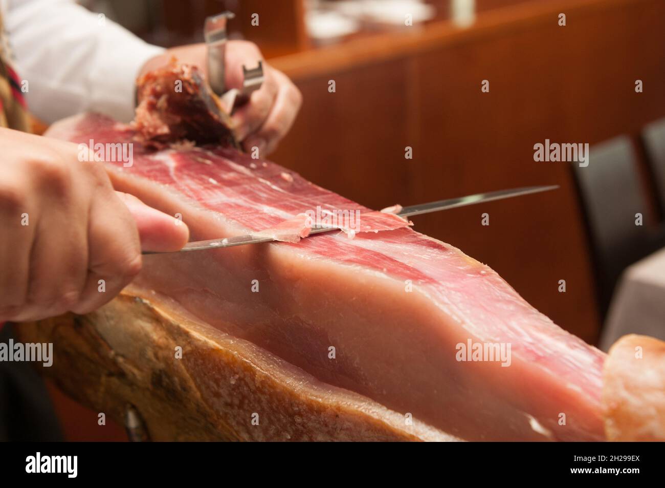 Spanish or Serrano Iberico ham slicer by a specialist Stock Photo Alamy