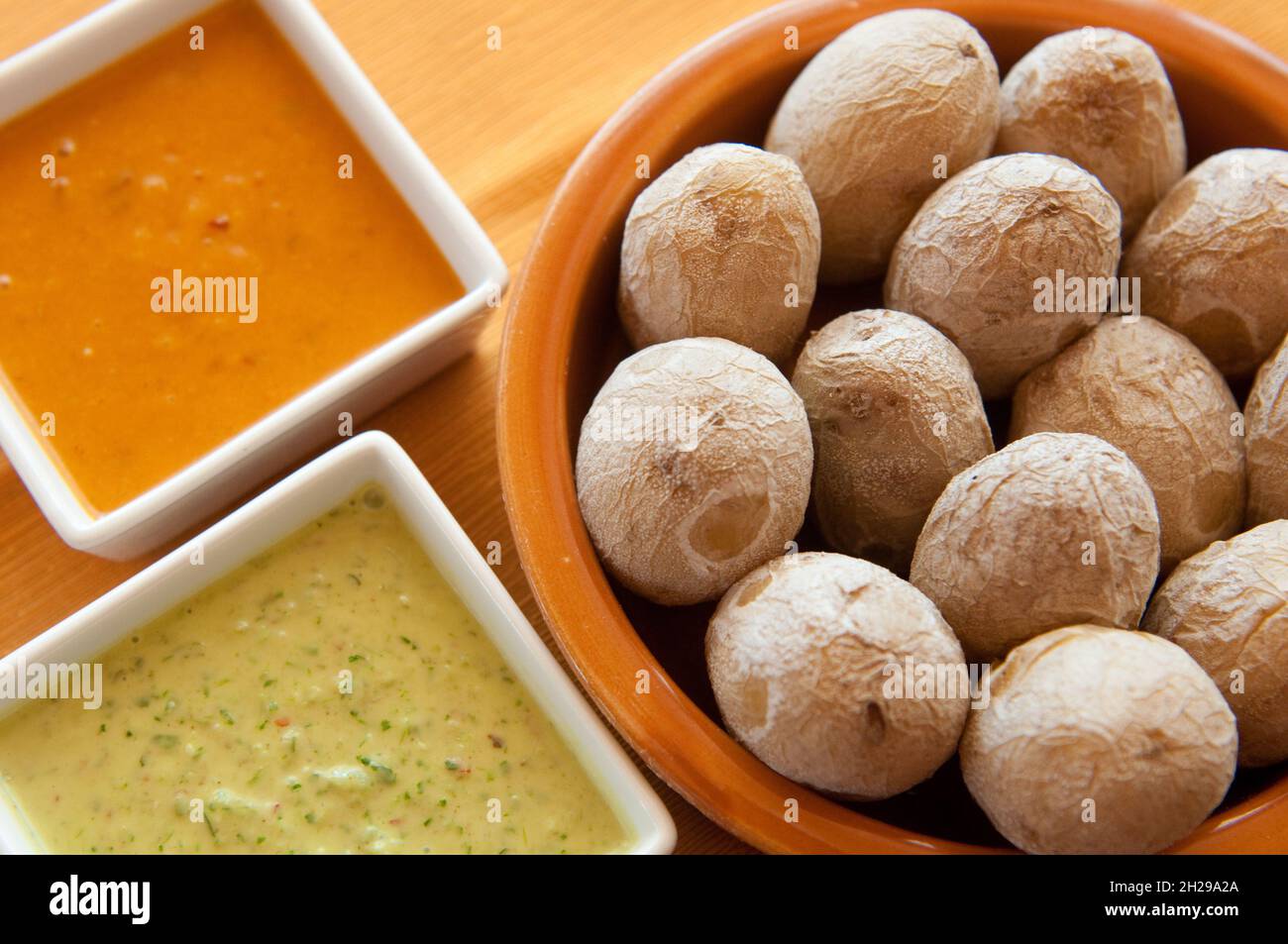 tipical papas arrugadas con mojo from Canary Islands Stock Photo