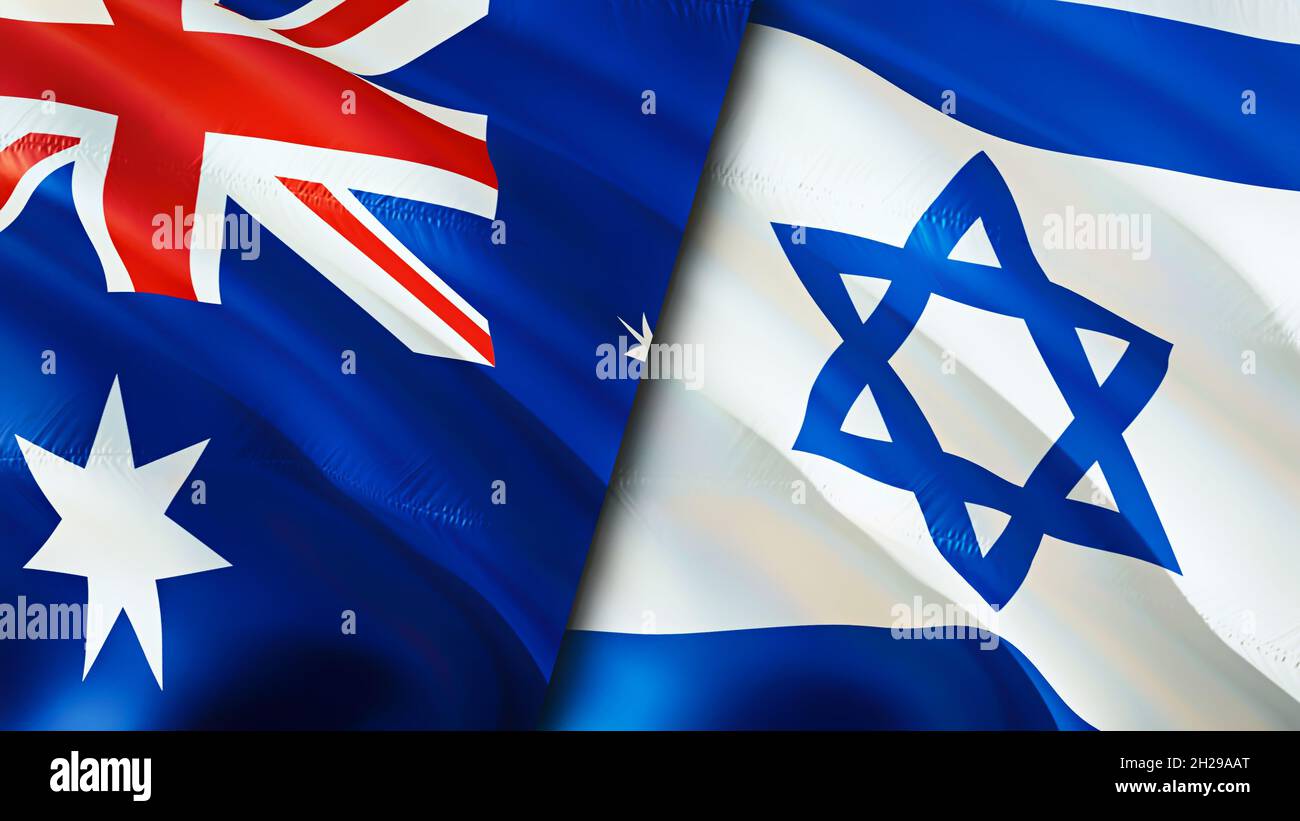 Australia and Israel flags. 3D Waving flag design. Australia Israel