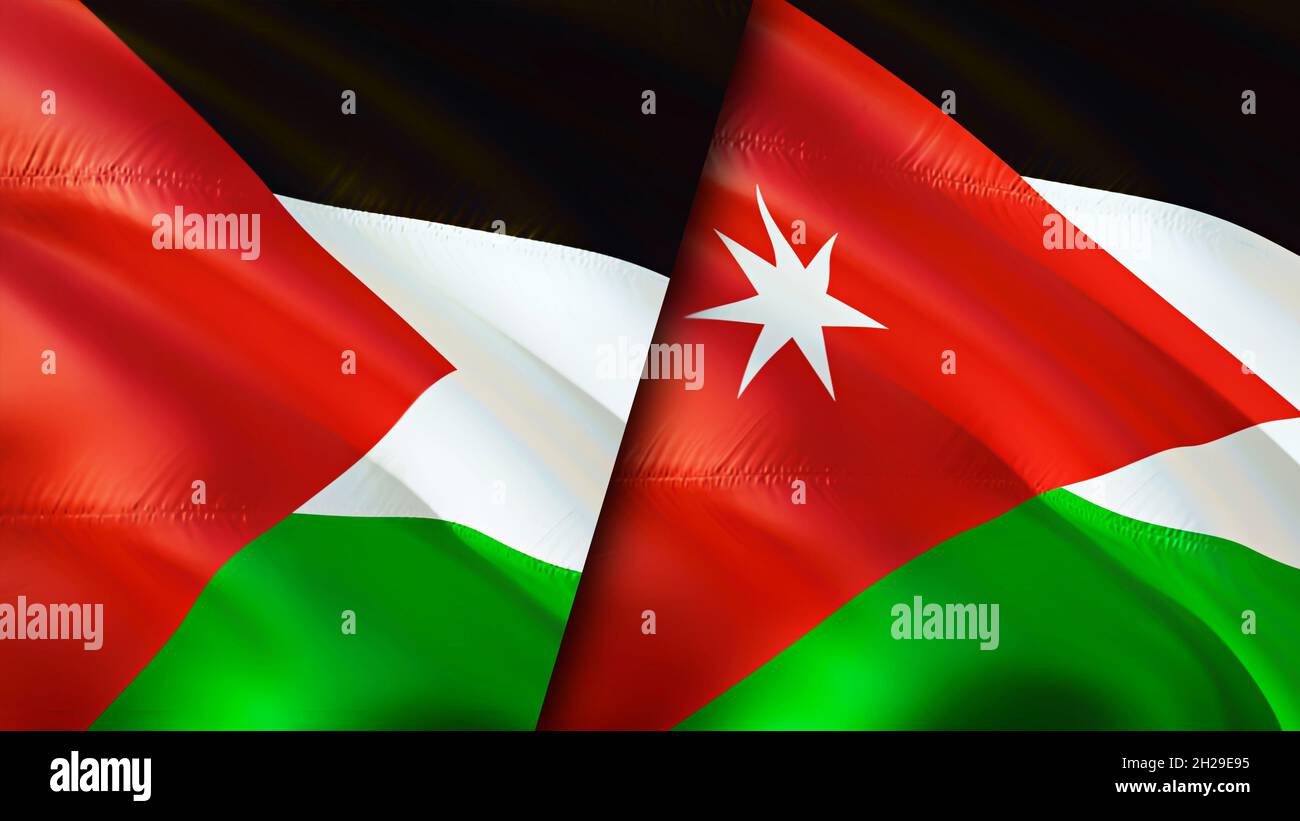 Palestine and Jordan flags. 3D Waving flag design. Palestine Jordan flag, picture, wallpaper
