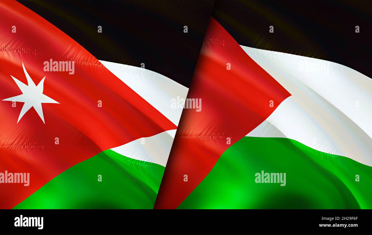 Jordan and Palestine flags. 3D Waving flag design. Palestine Jordan flag,  picture, wallpaper. Jordan vs Palestine image,3D rendering. Jordan Palestine  Stock Photo - Alamy