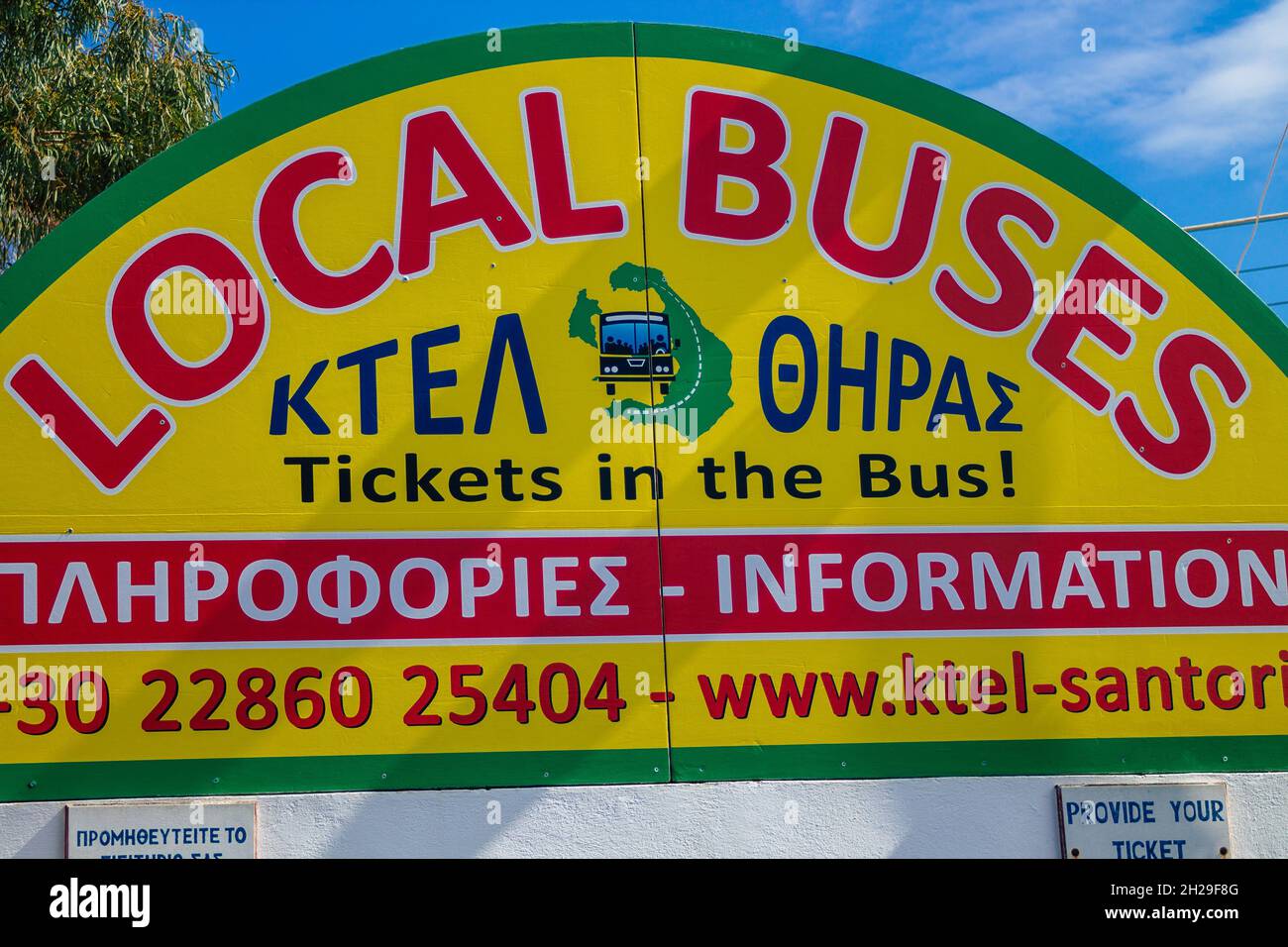 Santorini, Fira, Greece October 20, 2021 Buses at the bus station, all the buses depart and