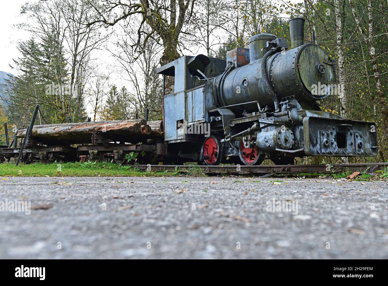 Eine allte ausrangierte Dampflokomotive der 'Waldbahn' in Reichraming (Oberösterreich, Österreich) - An old discarded steam locomotive of the 'Waldbah Stock Photo