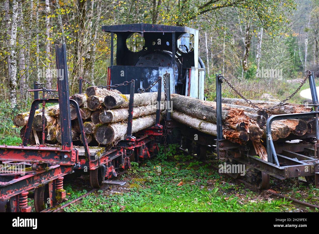 Eine allte ausrangierte Dampflokomotive der 'Waldbahn' in Reichraming (Oberösterreich, Österreich) - An old discarded steam locomotive of the 'Waldbah Stock Photo