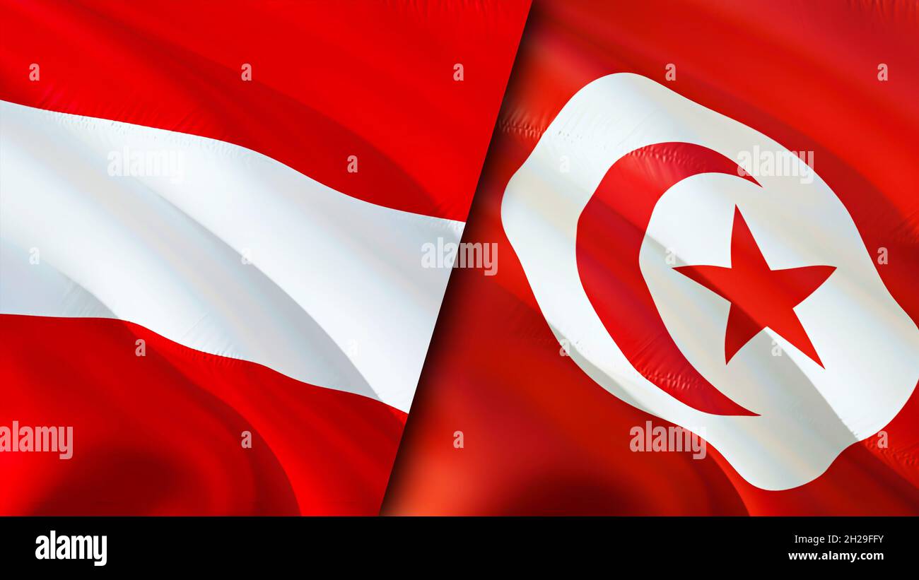 Austria and Tunisia flags. 3D Waving flag design. Austria Tunisia flag,  picture, wallpaper. Austria vs Tunisia image,3D rendering. Austria Tunisia  rel Stock Photo - Alamy