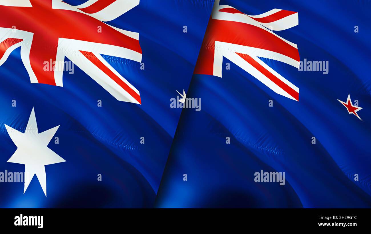 Australia and New Zealand flags. 3D Waving flag design. Australia New Zealand flag, picture