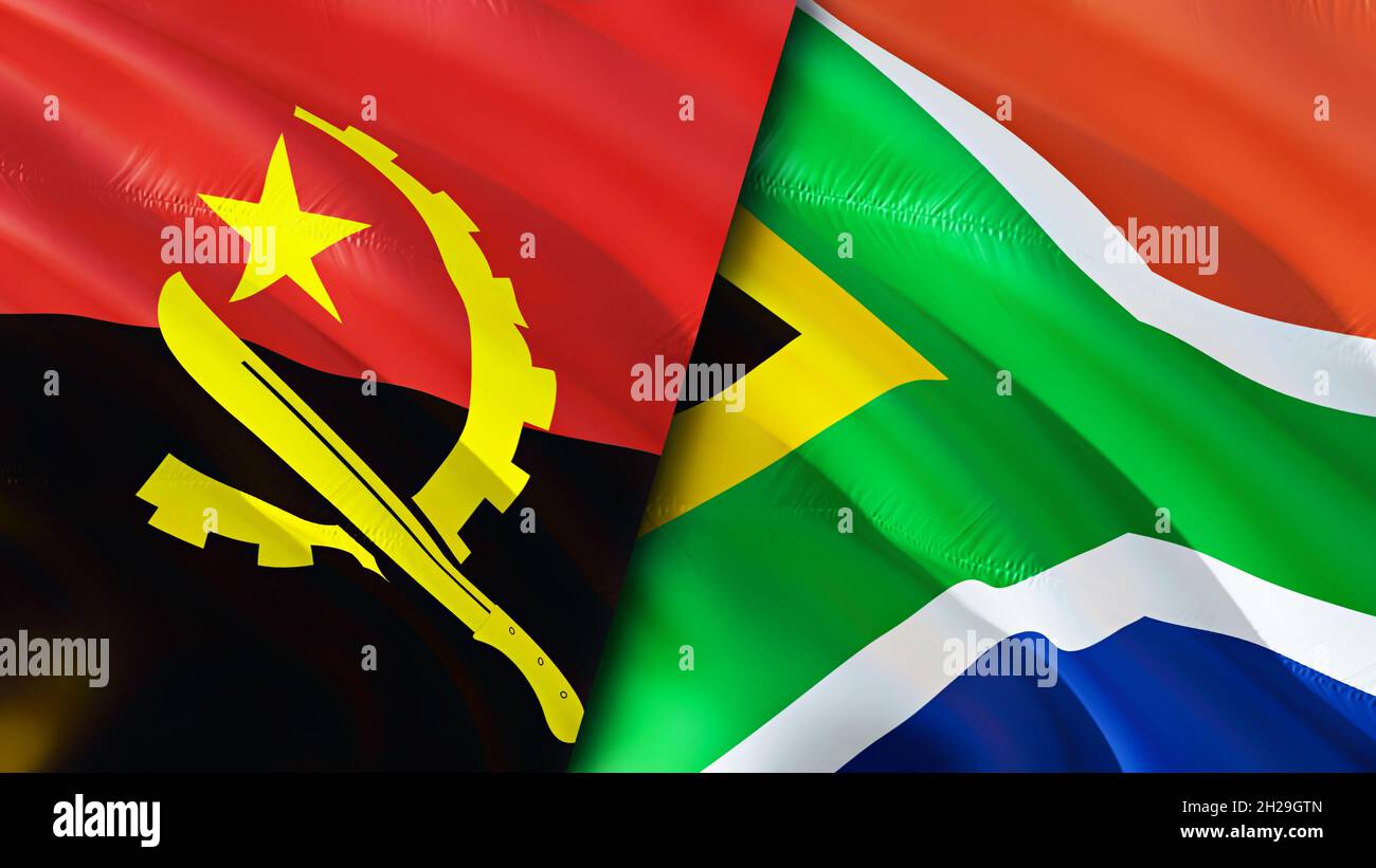 Angola and South Africa flags. 3D Waving flag design. Angola South