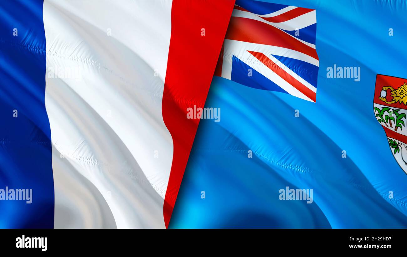 France and Fiji flags. 3D Waving flag design. France Fiji flag, picture