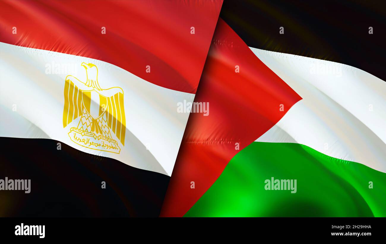 Egypt and Palestine flags. 3D Waving flag design. Palestine Egypt flag