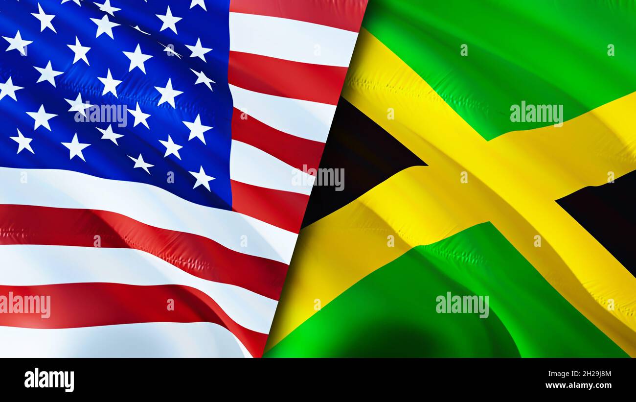 United States and Jamaica flags. 3D Waving flag design. United States ...