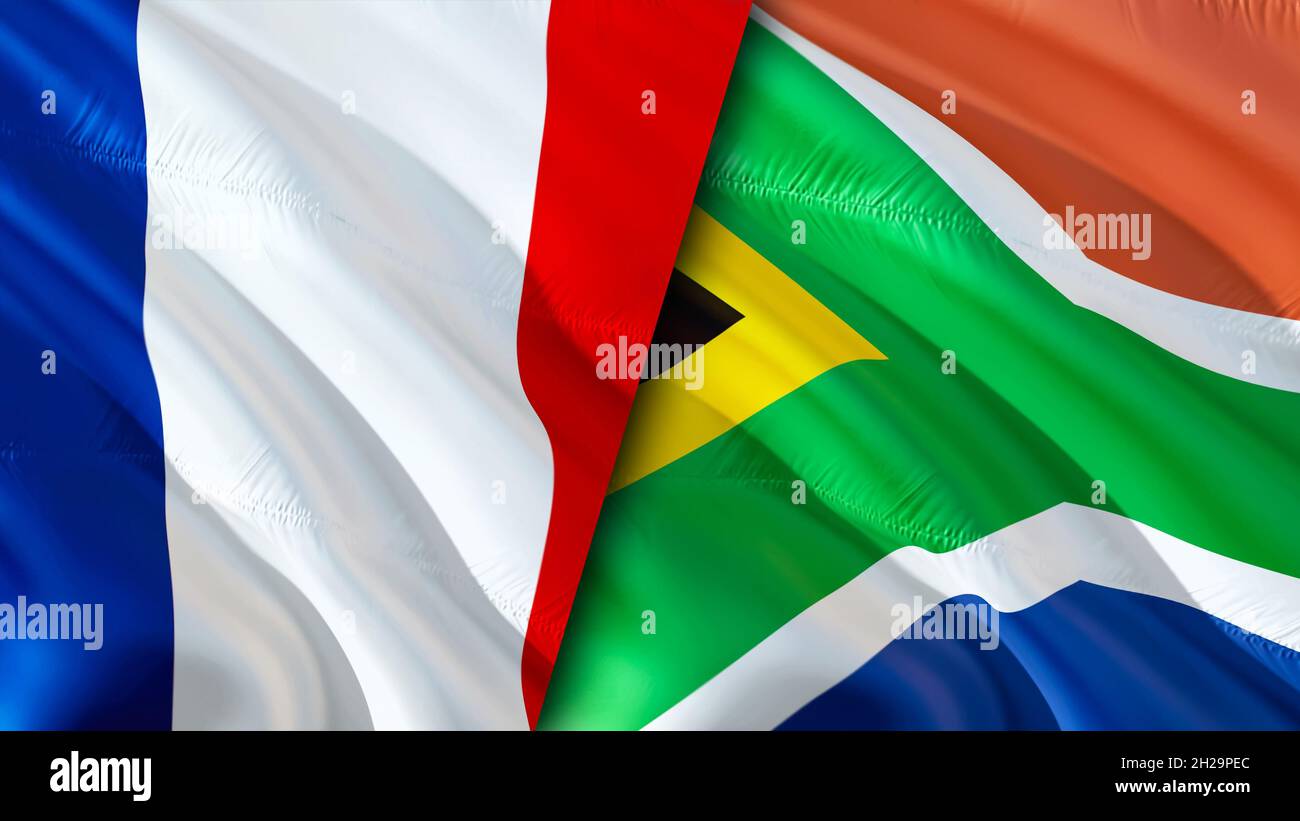 France and South Africa flags. 3D Waving flag design. France South ...