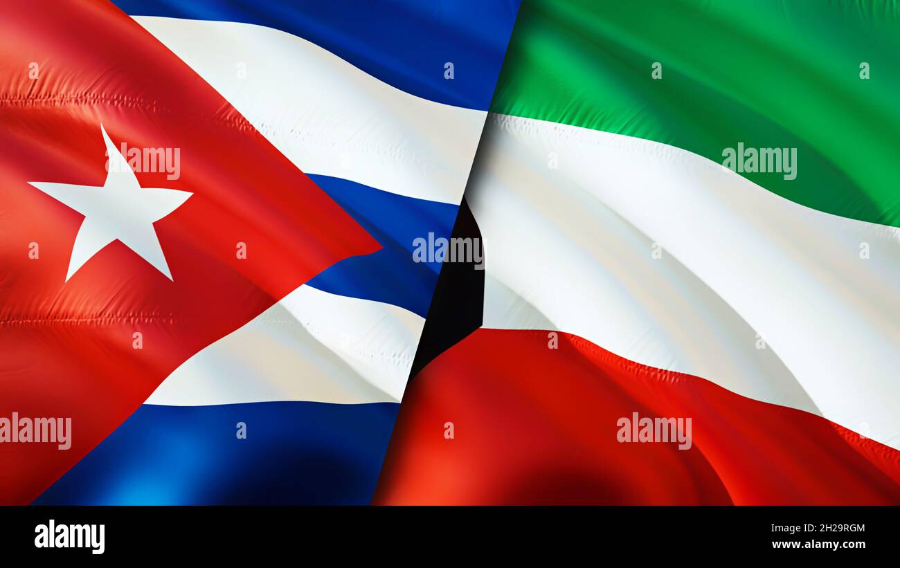 Cuba and Kuwait flags. 3D Waving flag design. Cuba Kuwait flag, picture ...