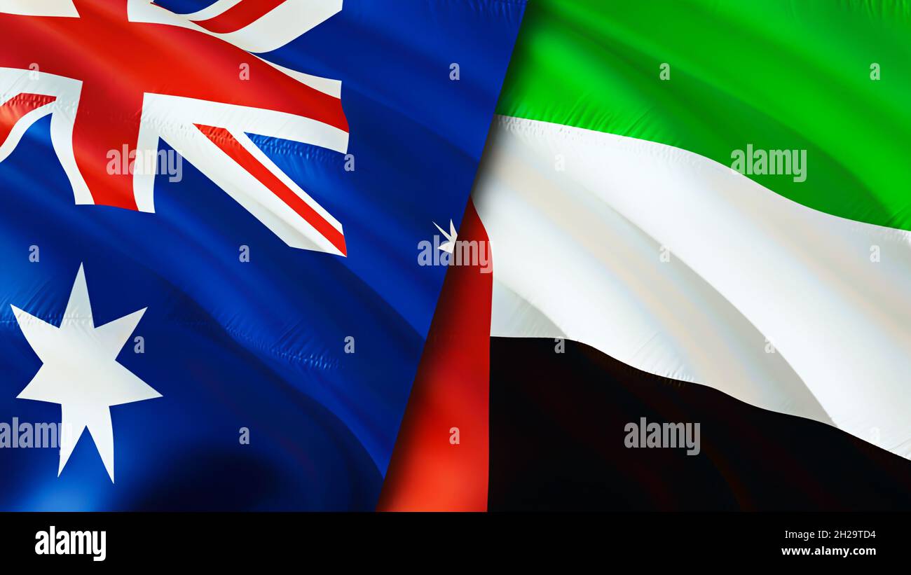 Australia and United Arab Emirates flags. 3D Waving flag design ...