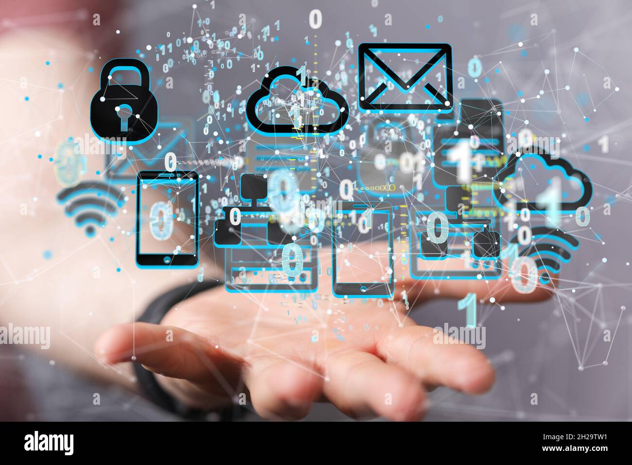 3D rendered Ui of Cloud computing technology internet storage network ...