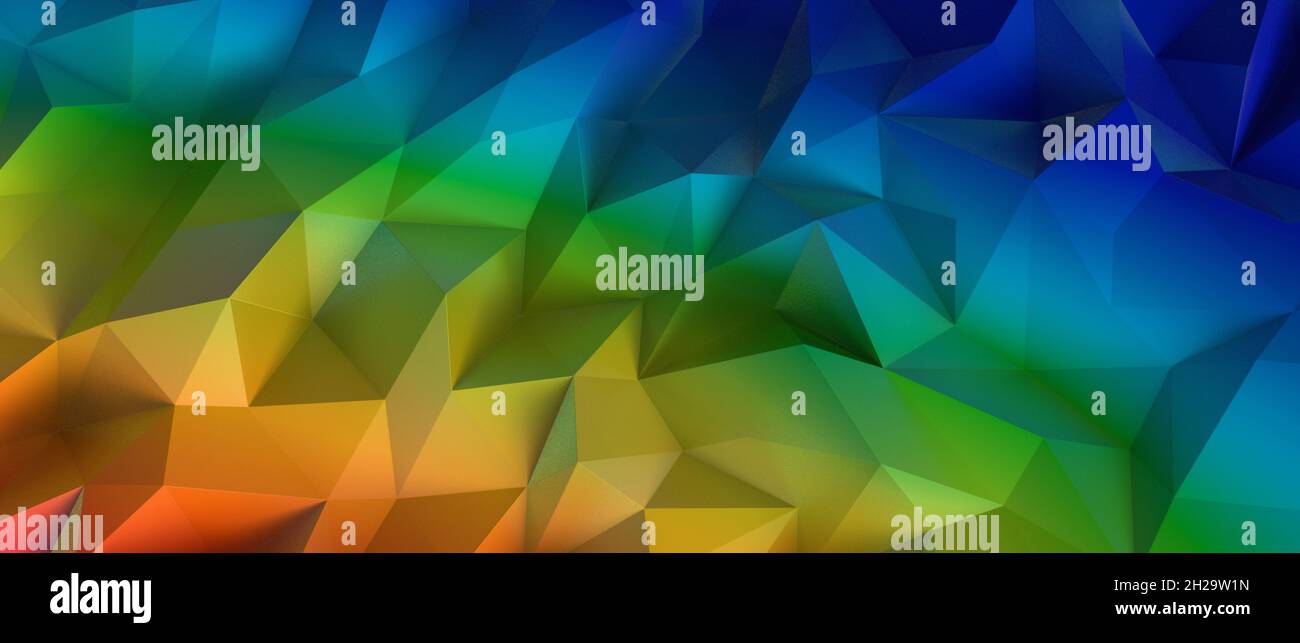 3D rendering of rainbow-colored abstract background banner of triangles ...