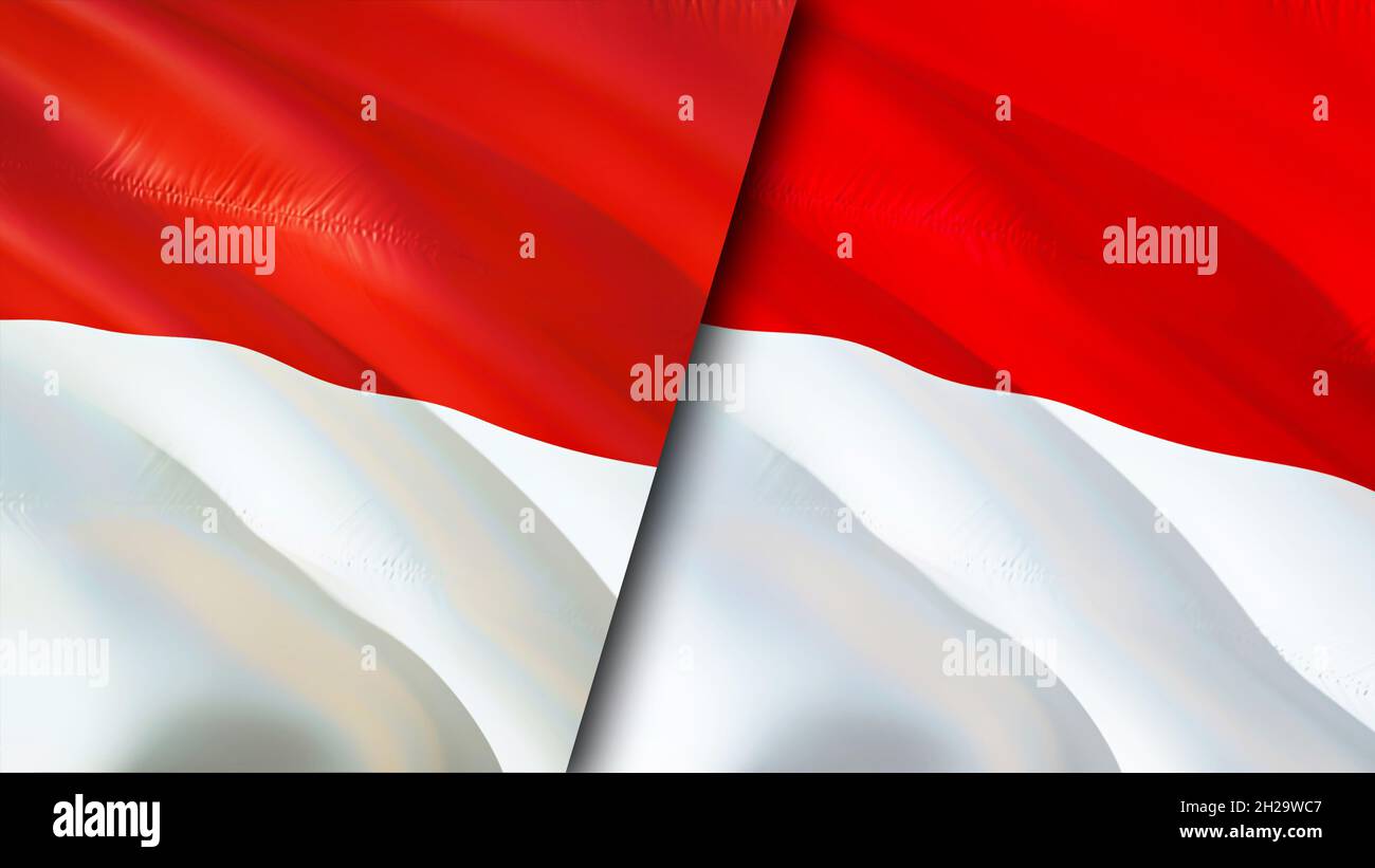 Indonesia and Monaco flags. 3D Waving flag design. Indonesia Monaco flag,  picture, wallpaper. Indonesia vs Monaco image,3D rendering. Indonesia Monaco  Stock Photo - Alamy