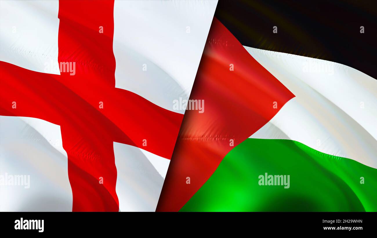 England and Palestine flags. 3D Waving flag design. Palestine England
