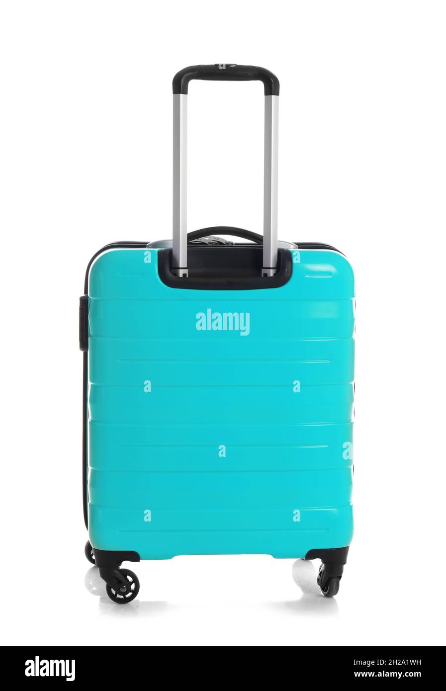 Modern suitcase for travelling on white background Stock Photo Alamy