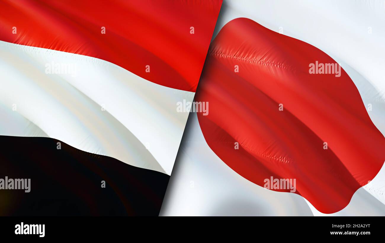 Yemen and Japan flags. 3D Waving flag design. Yemen Japan flag, picture
