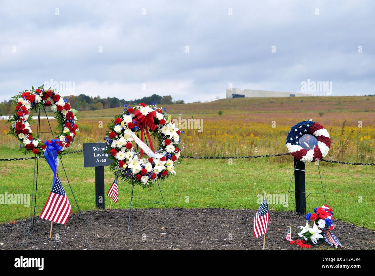 Shanksville, Pennsylvania, USA. The wreath laying area at the Flight 93 National Memorial. Stock Photo