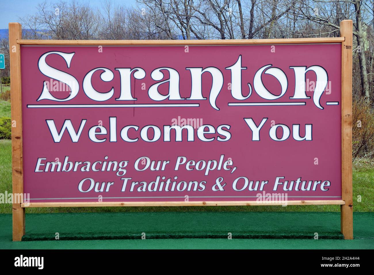 Scranton, Pennsylvania, USA. A sign made famous by its use in the hit TV show, 'The Office,' on display in the Steamtown Mall. Stock Photo
