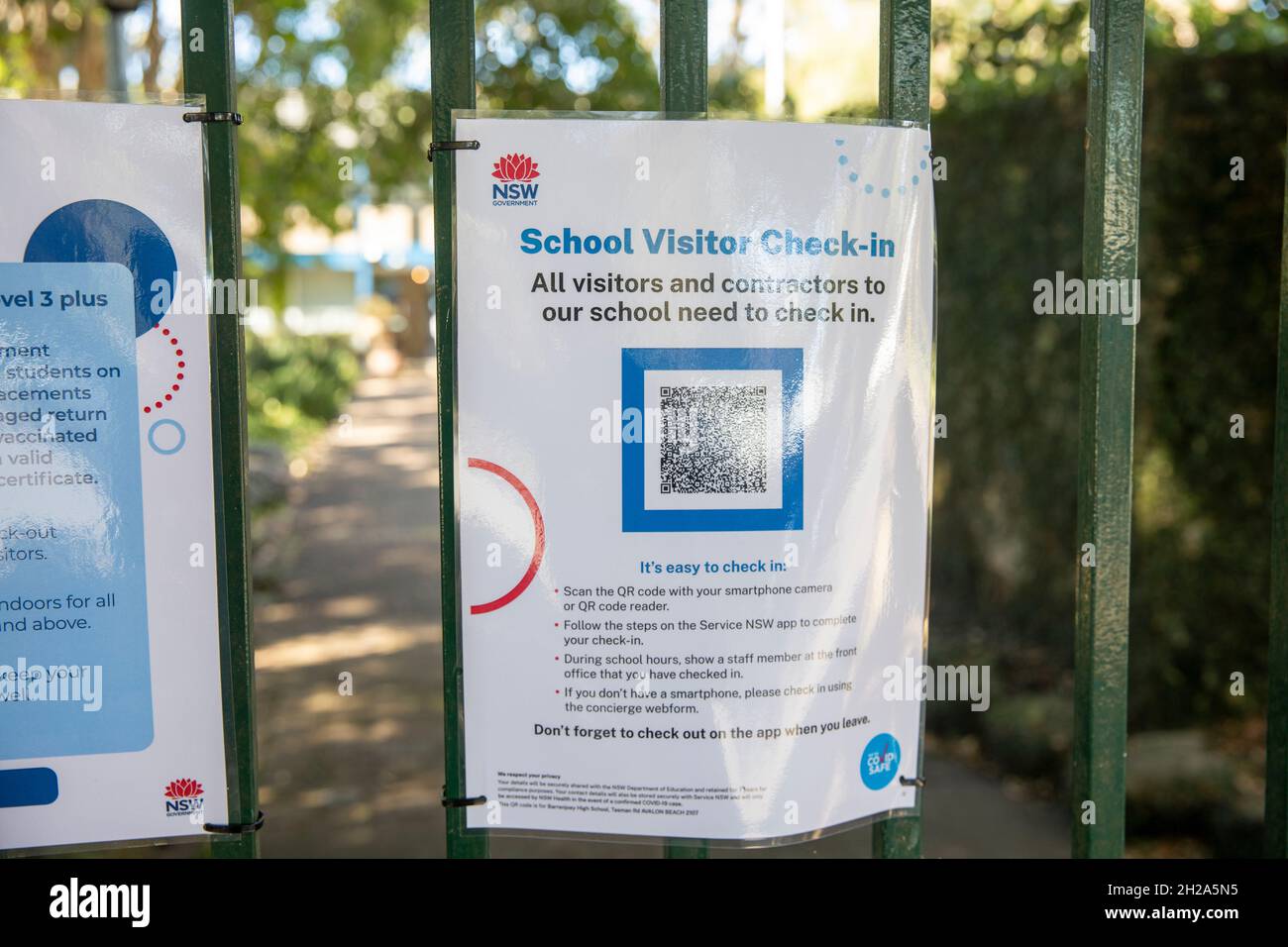 Service NSW QR code check in required at a Sydney school in the covid