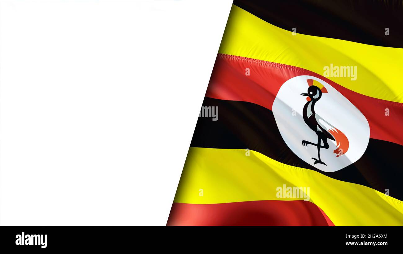 White background and Uganda flags. 3D Waving flag design. Uganda White