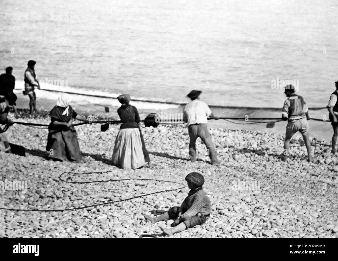 Fishing, Menton, France, Victorian period Stock Photo