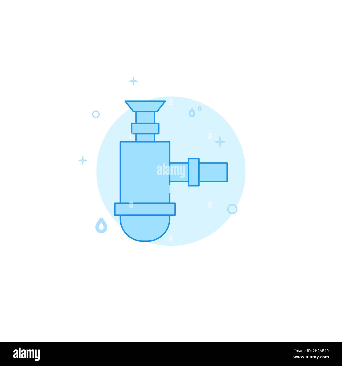 Sink siphon vector icon. Plumbing flat illustration. Filled line style. Blue monochrome design. Editable stroke. Adjust line weight. Stock Vector