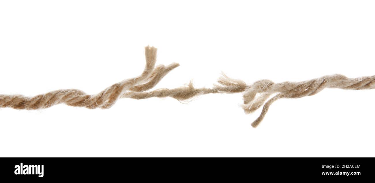 Frayed rope at breaking point on white background Stock Photo - Alamy