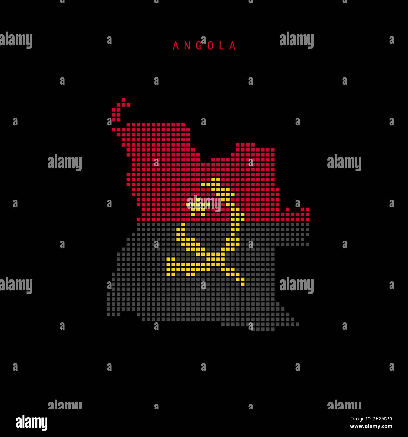 Square dots pattern map of Angola. Dotted pixel map with national flag ...