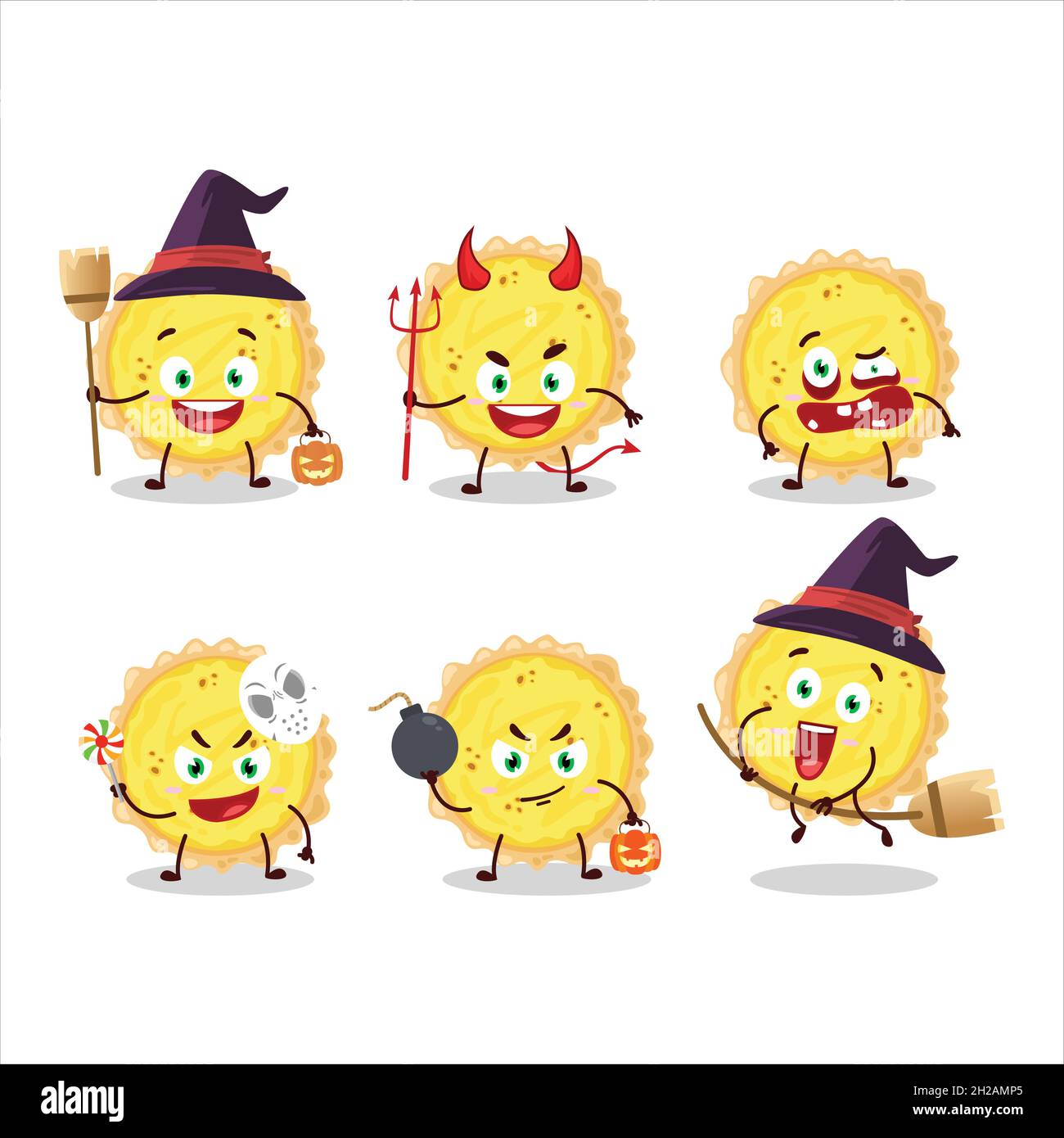 Halloween expression emoticons with cartoon character of cheese tart