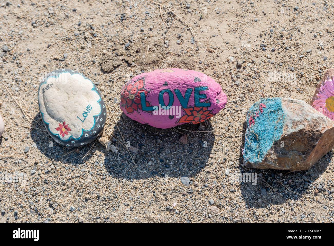 A beautiful different kinds of painted rocks in Lake Elsinore ...