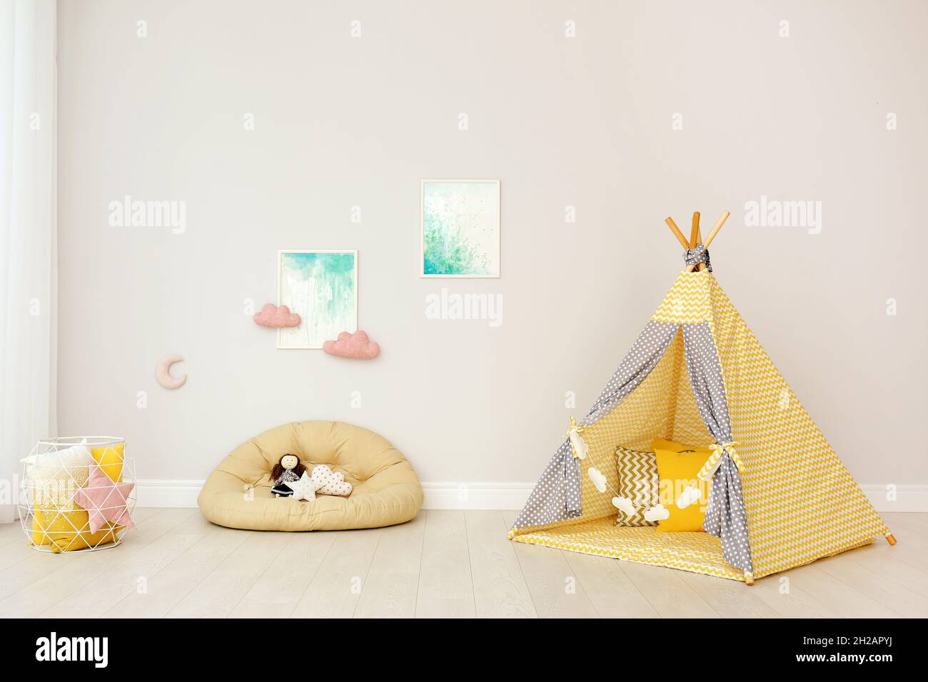 Modern nursery room interior with play tent for kids Stock Photo Alamy