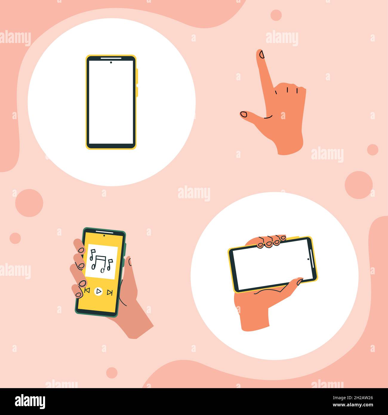 four hands using smartphones Stock Vector
