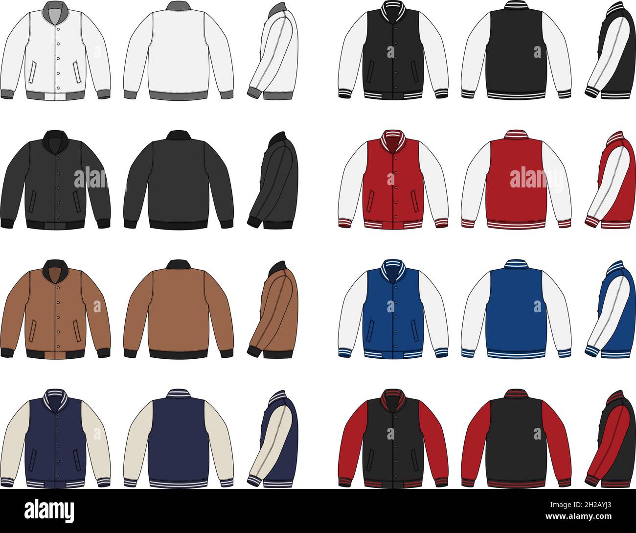 Varsity jacket ( baseball jacket )  template illustration set (front,back and side ) Stock Vector