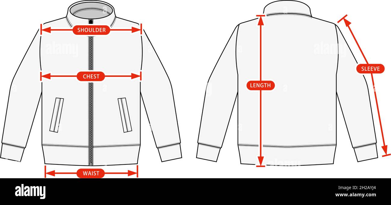Clothing size chart vector illustration (Varsity jacket, Jursey Stock ...
