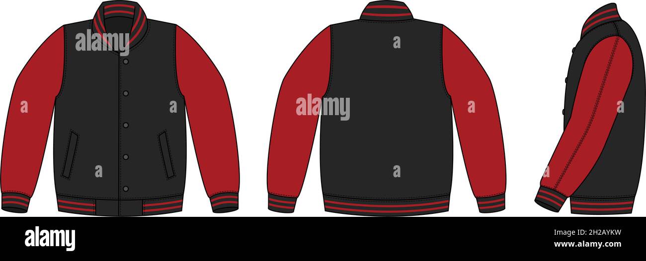 Premium Vector  Black varsity jacket front and back view vector mockup  illustration