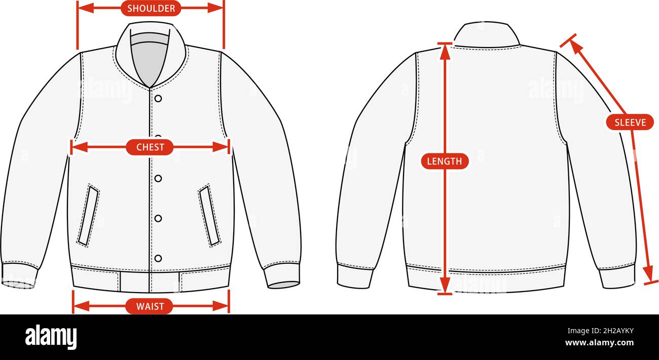 Clothing size chart vector illustration ( Varsity jacket Stock Vector ...