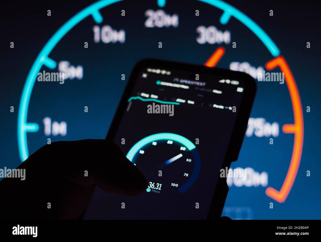 In this photo illustration, a graph showing the internet speed seen ...