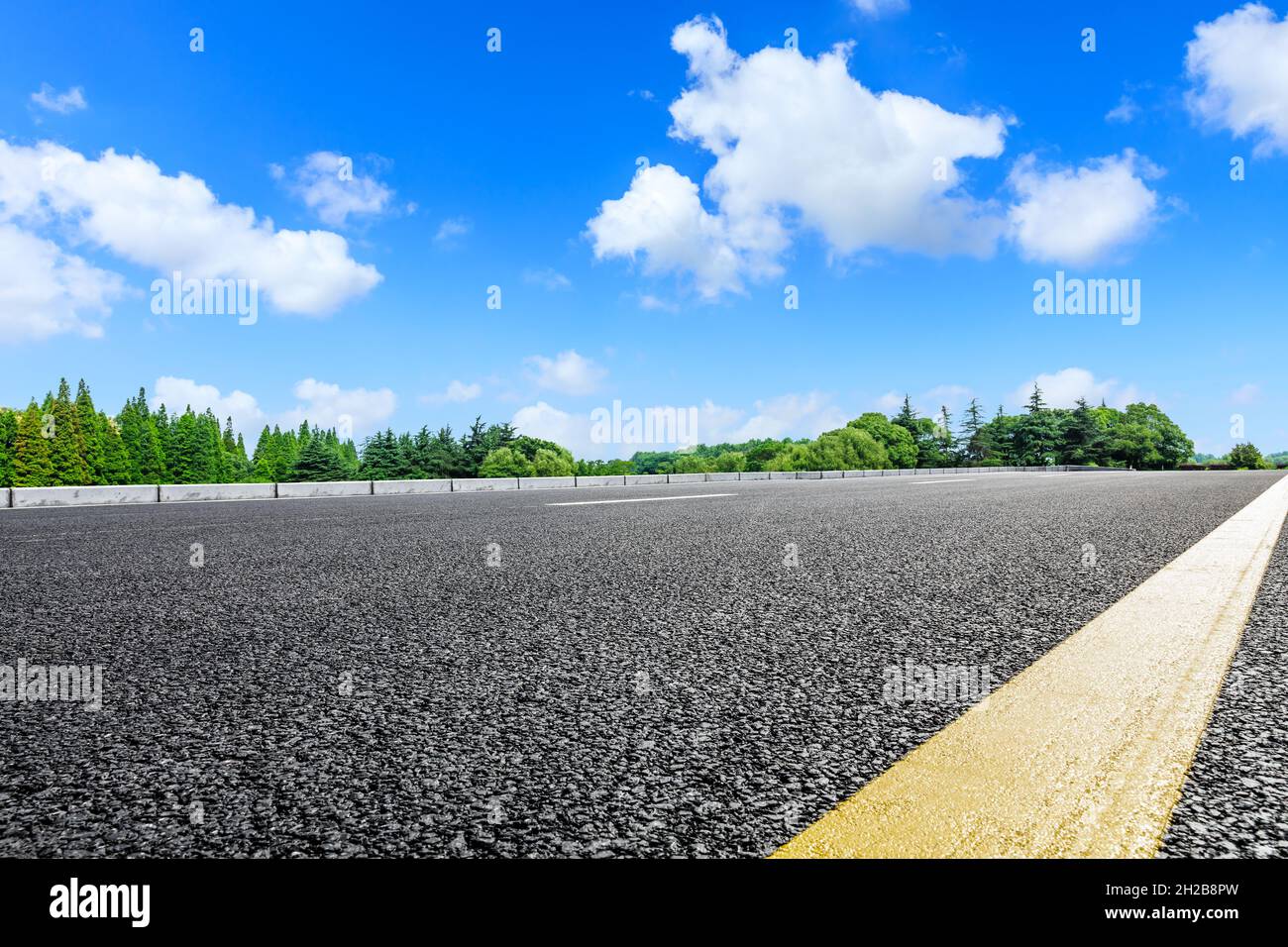Asphalt road and green trees in spring season Stock Photo - Alamy