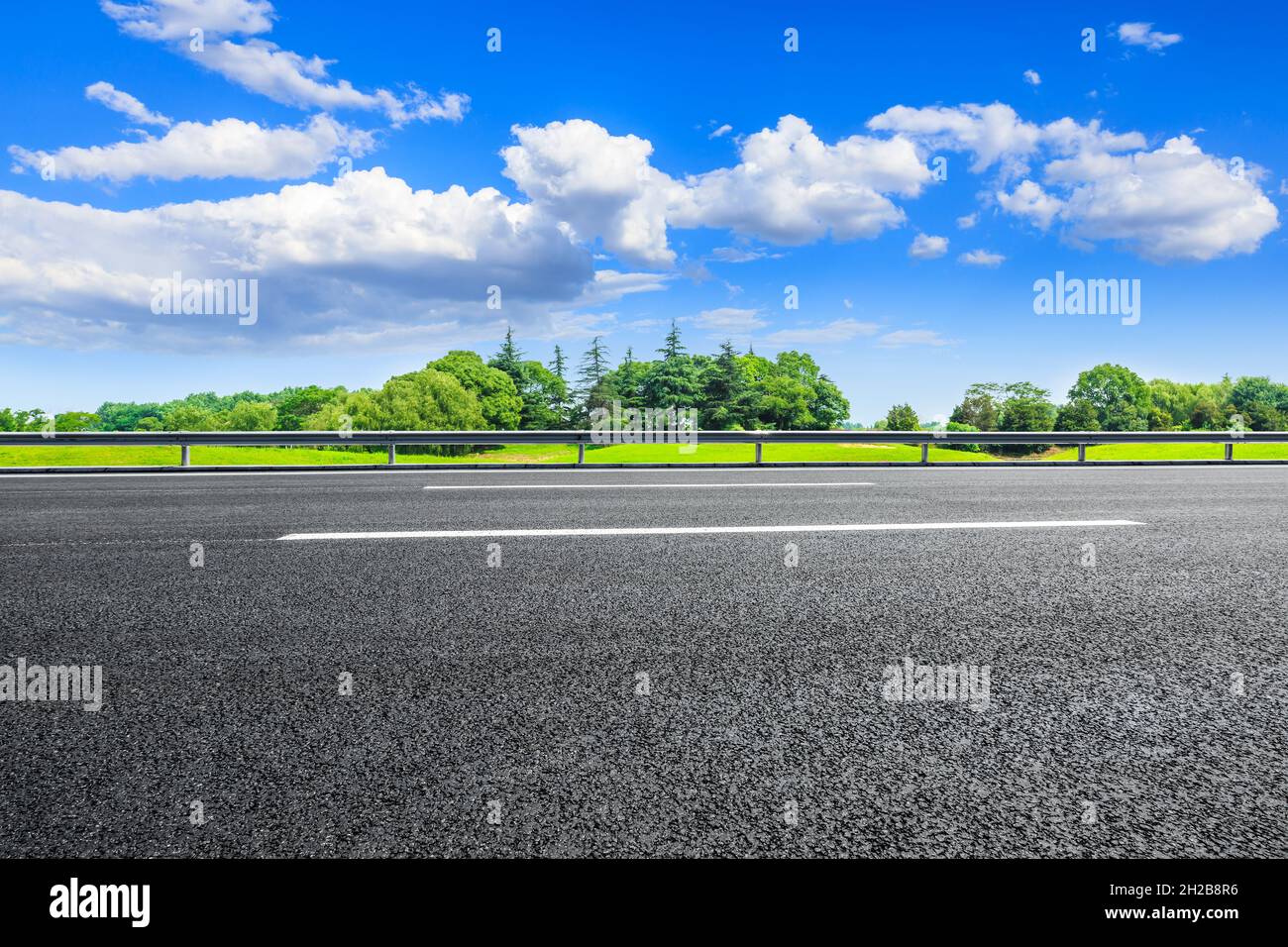 Asphalt road and green trees in spring season Stock Photo - Alamy