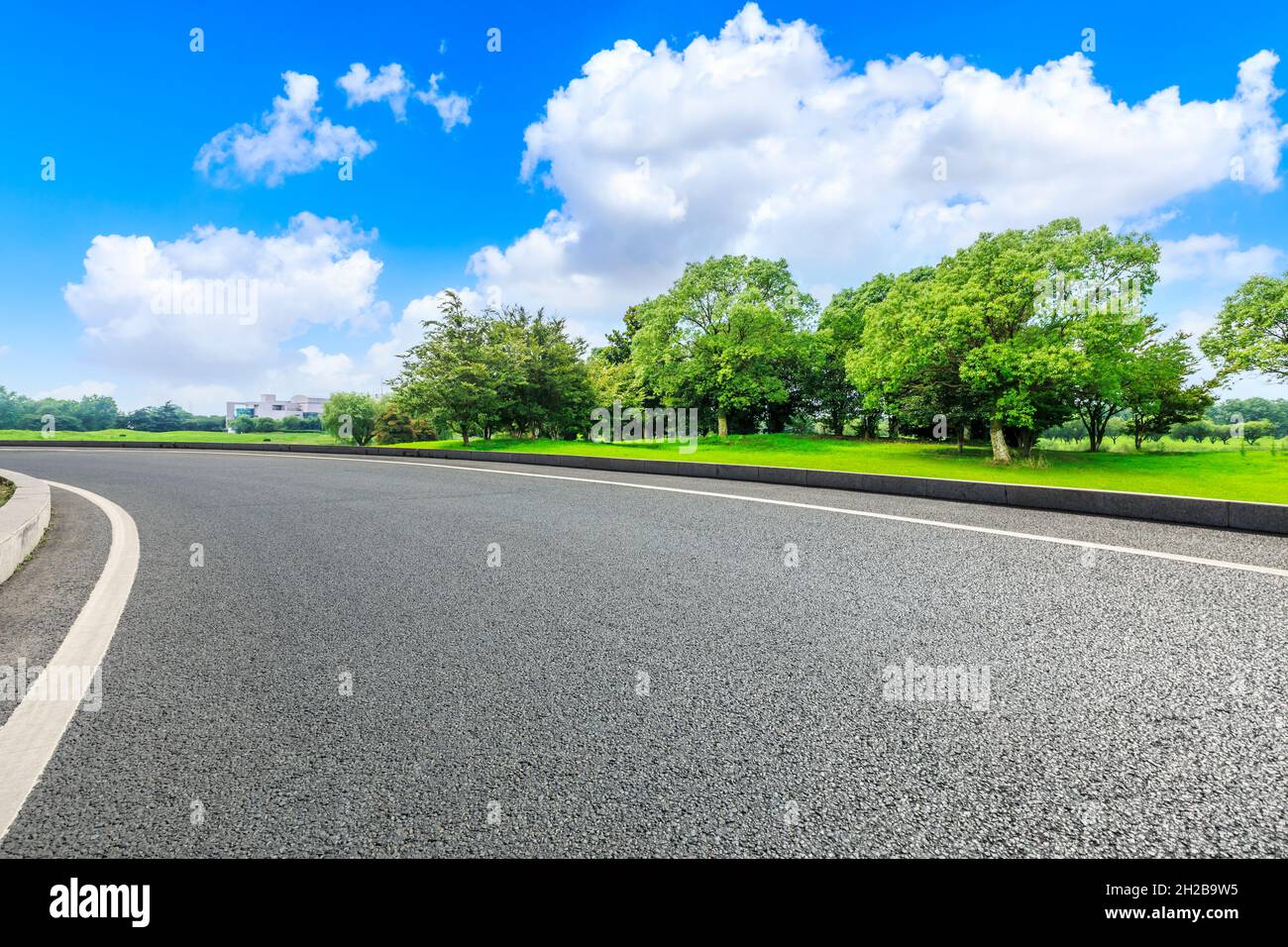 Empty asphalt road and green trees in spring season Stock Photo - Alamy