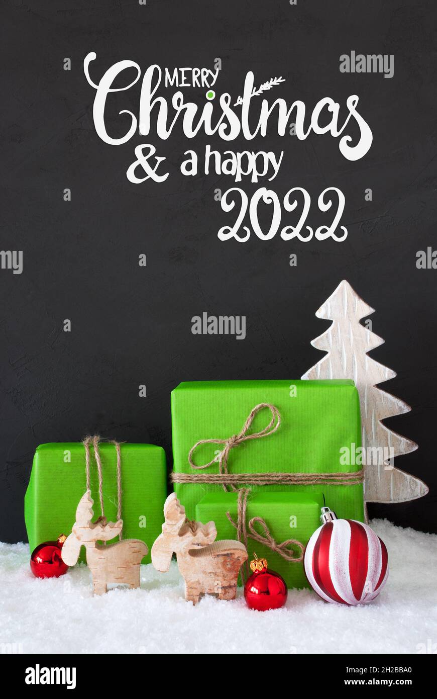 Christmas Giving Tree 2022 Green Gift, Ball, Snow, Tree, Merry Christmas And A Happy 2022 Stock Photo  - Alamy