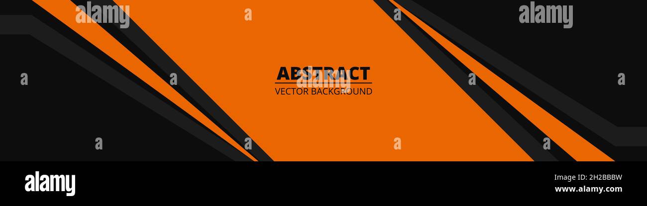 Black abstract wide horizontal banner with orange and gray lines and ...